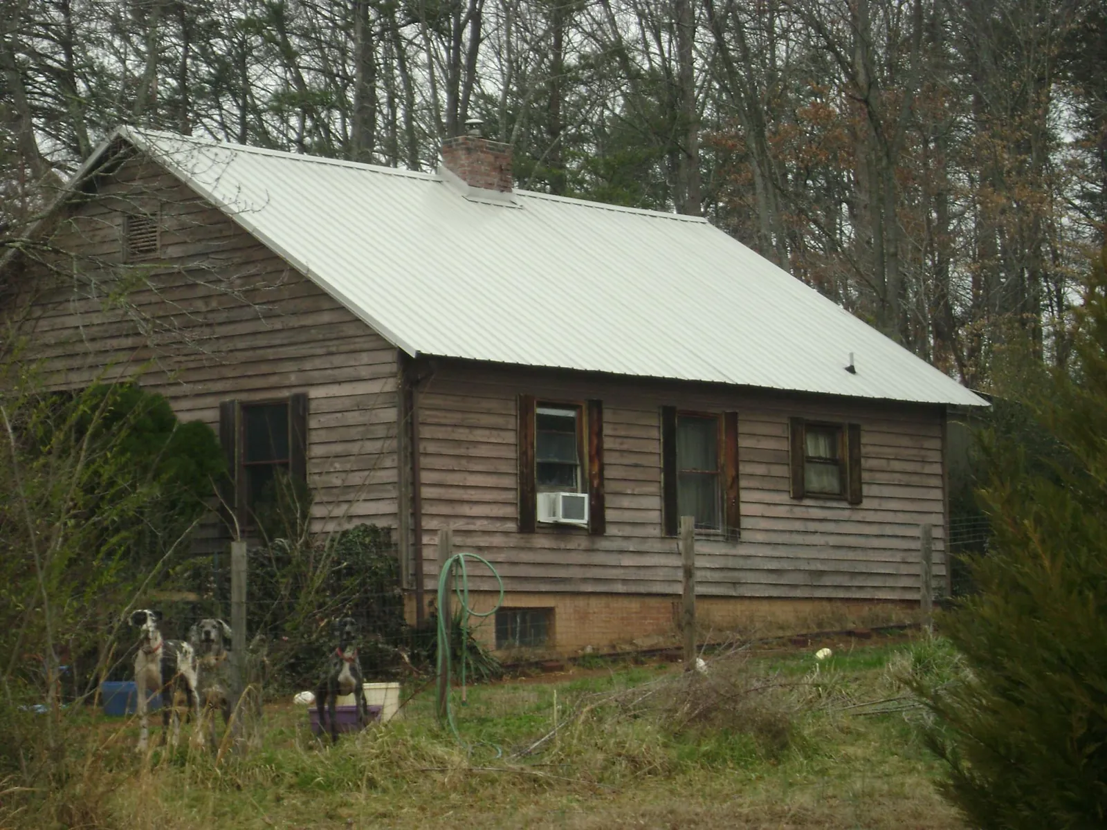 White metal roof on an old wood sided farmhouse, from a Metal Roof Installation job in Ridley Park